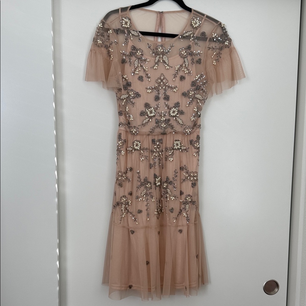 Miss Selfridge Blush Embellished Tulle Midi Dress